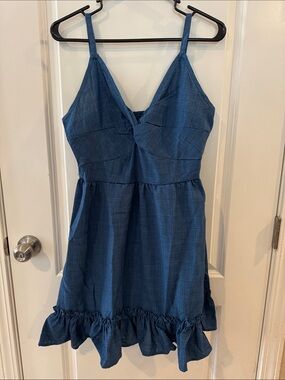 Women's Blue Sleeveless Mini Dress with Ruffle Hem